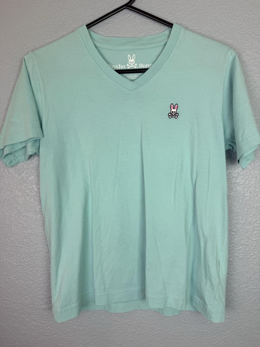 Psycho Bunny Shirt Boys 14-16 Green Pima Cotton V Neck Graphic Logo Tee Top